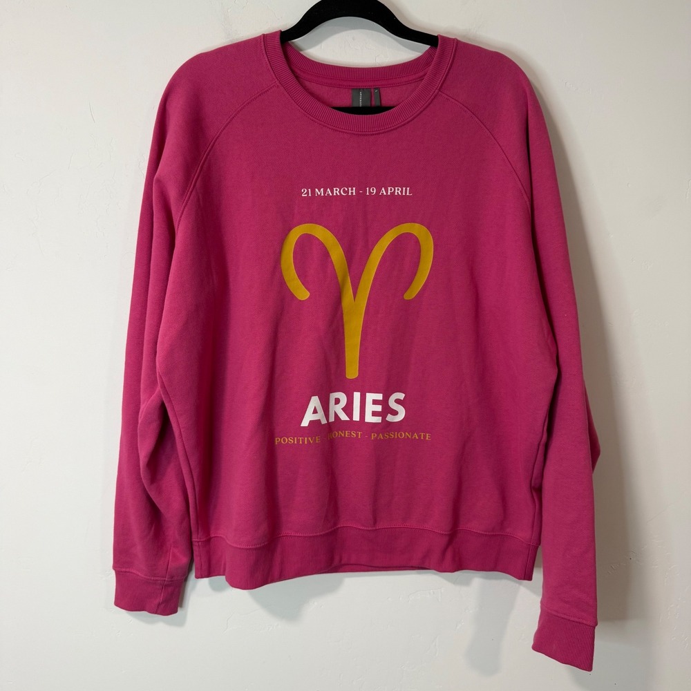 Anthropologie Womens Aries Crew Sweatshirt L Pink Zodiac Catherine O'Sullivan